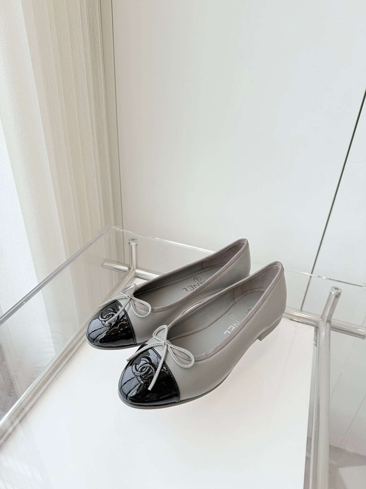 CHANEL Ballet Flat Gray Leather 238768