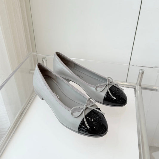 CHANEL Ballet Flat Gray Leather 238768