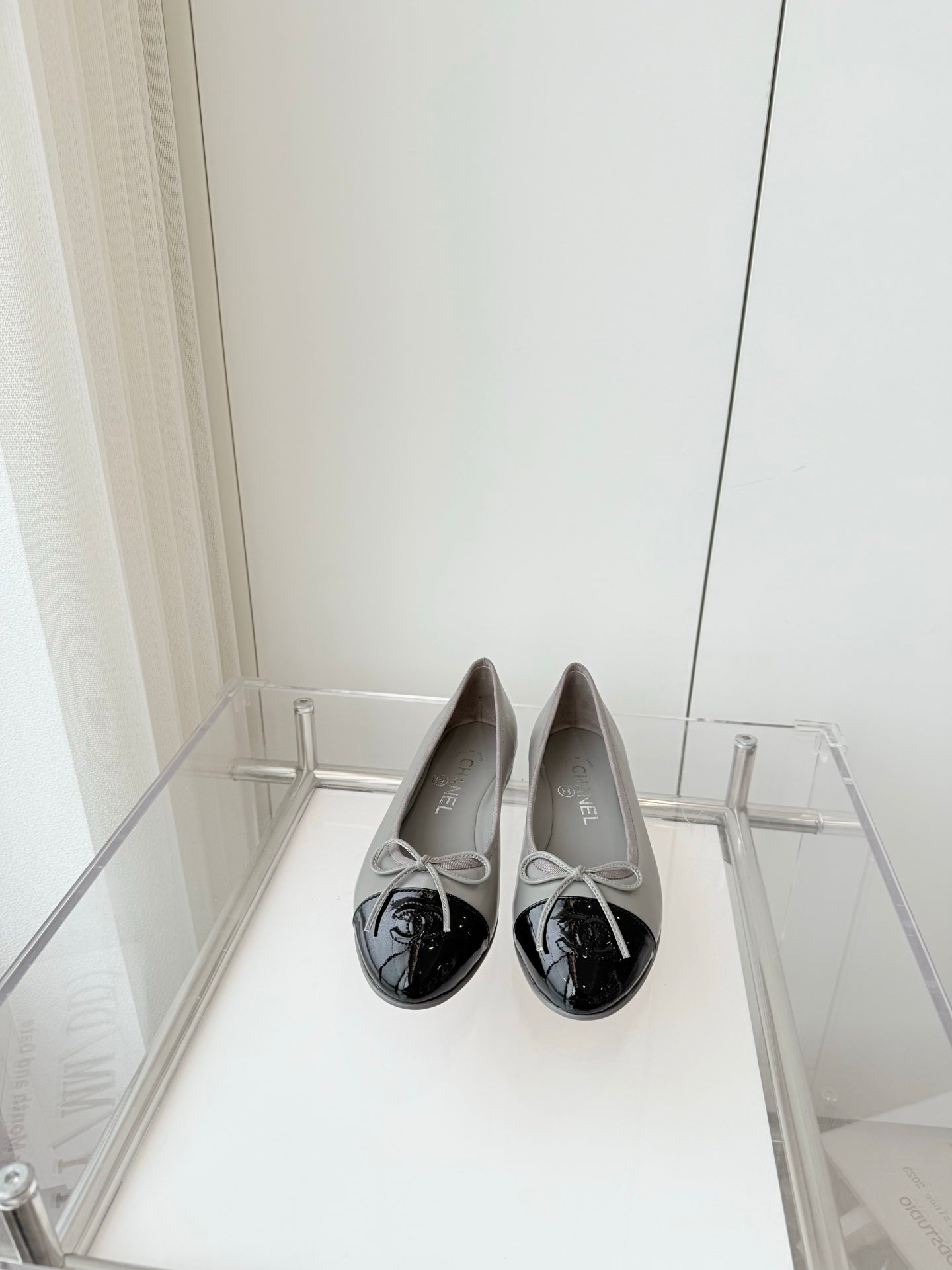 CHANEL Ballet Flat Gray Leather 238768