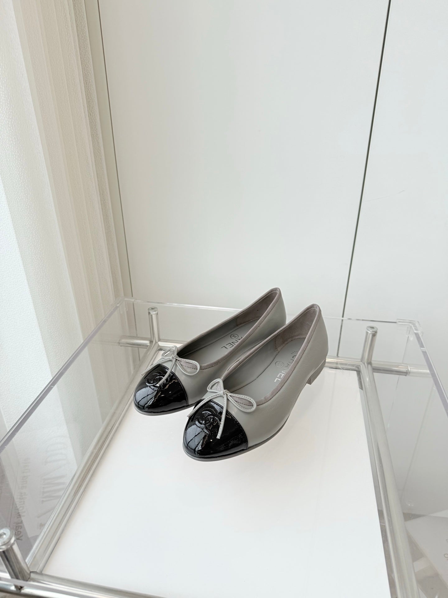 CHANEL Ballet Flat Gray Leather 238768