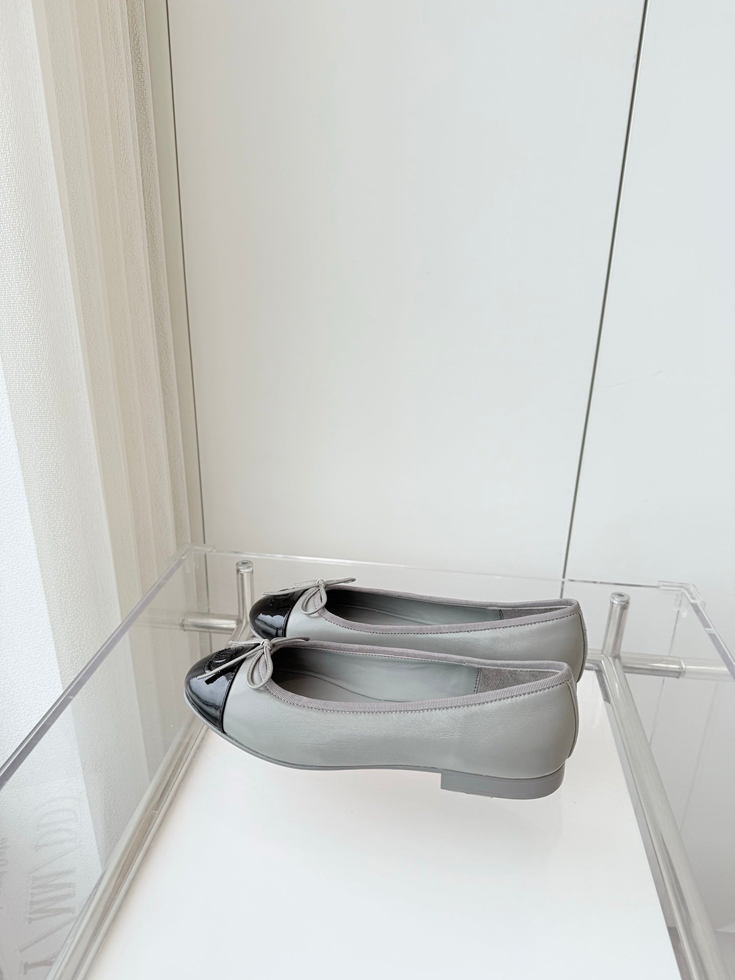 CHANEL Ballet Flat Gray Leather 238768