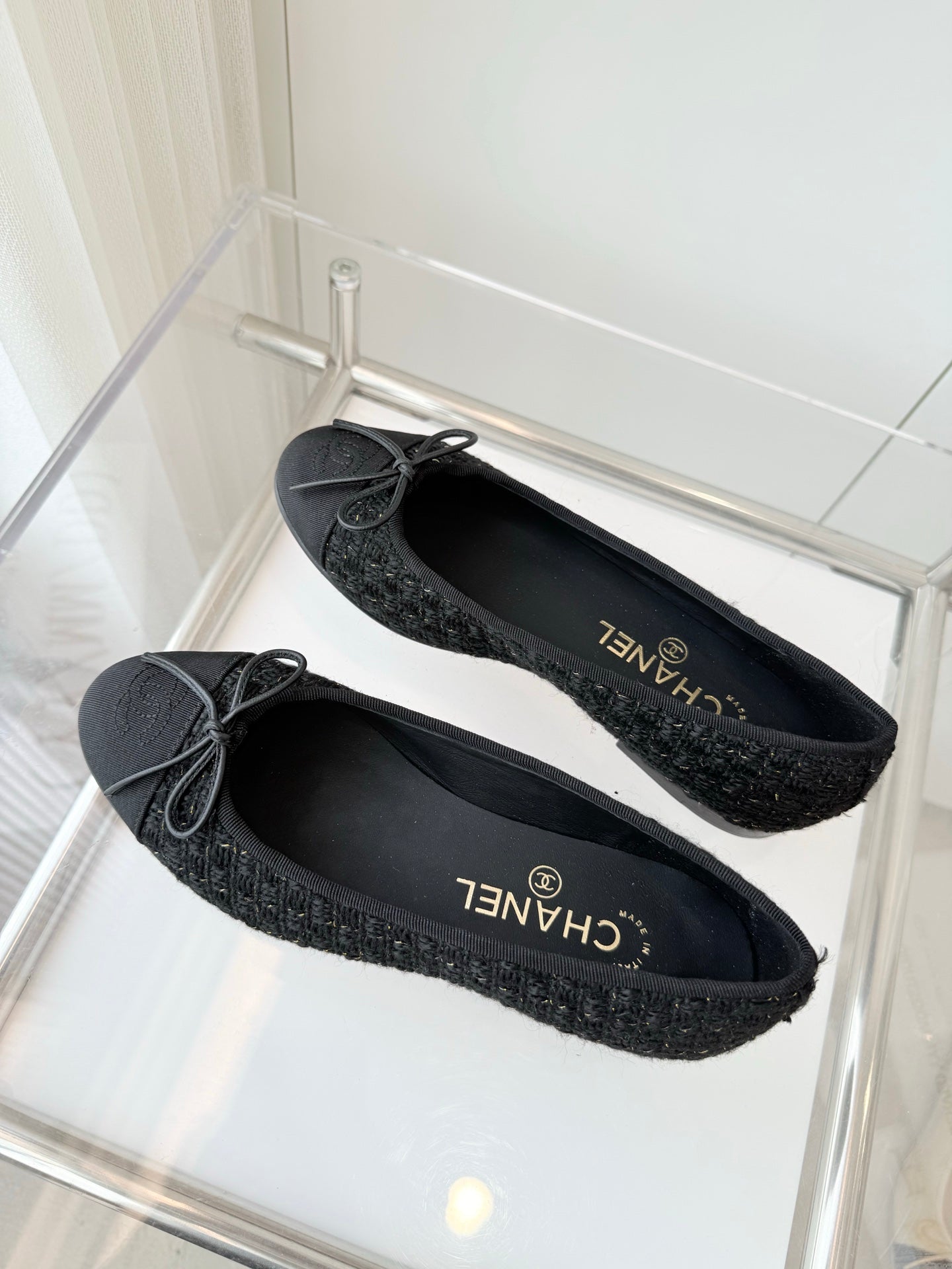 CHANEL Ballet Flat Black Tweed 238778