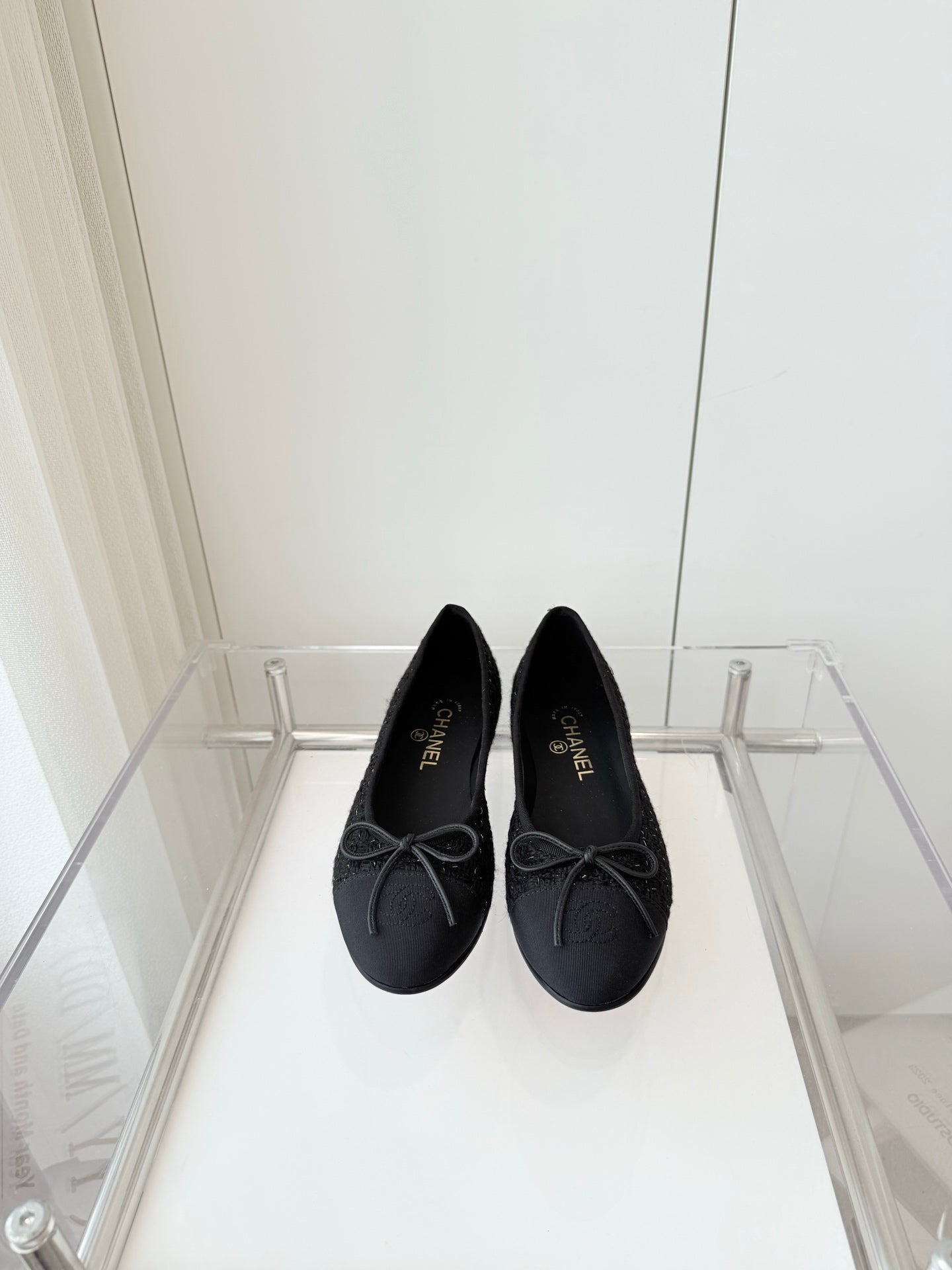 CHANEL Ballet Flat Black Tweed 238778