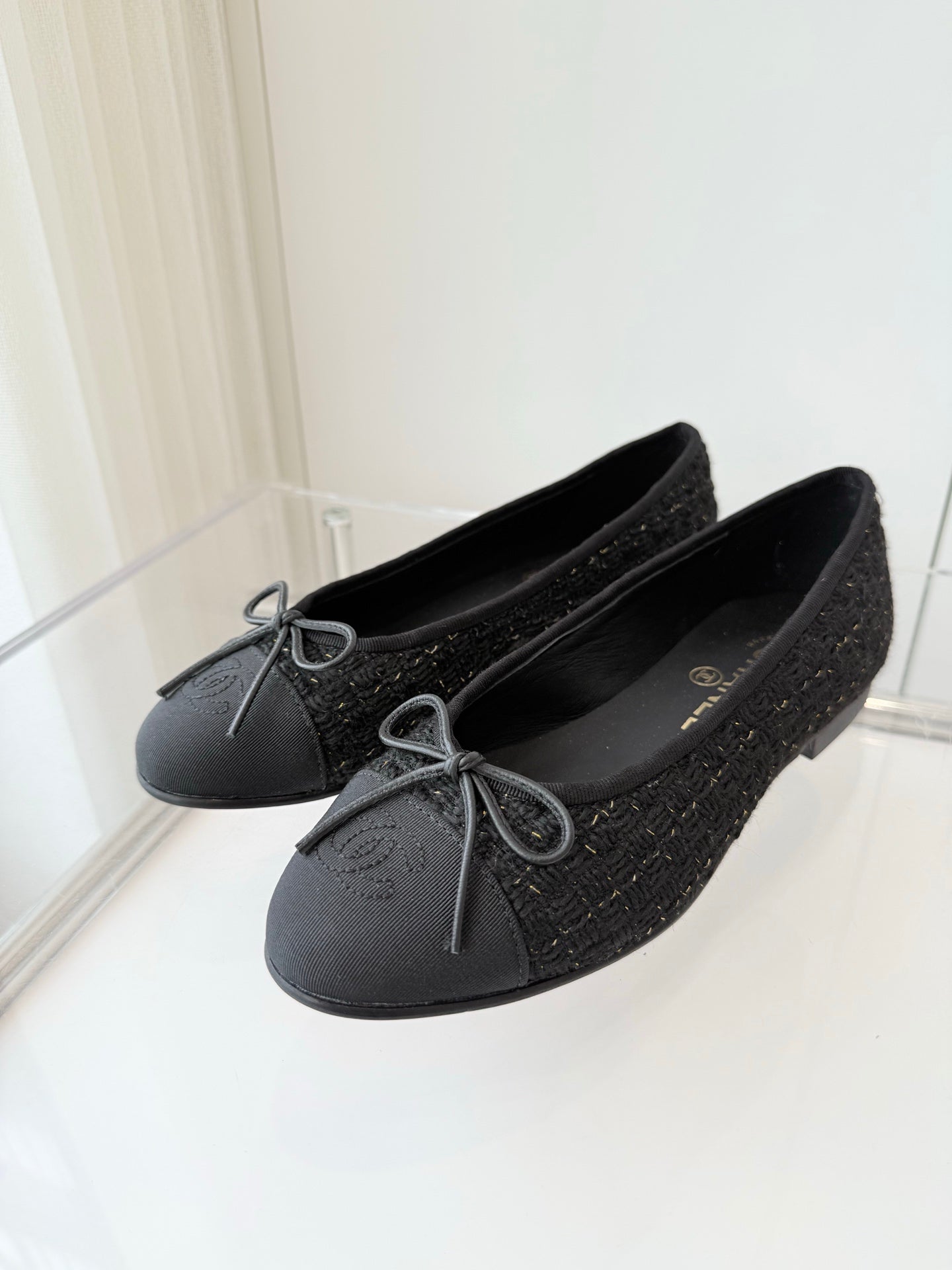CHANEL Ballet Flat Black Tweed 238778