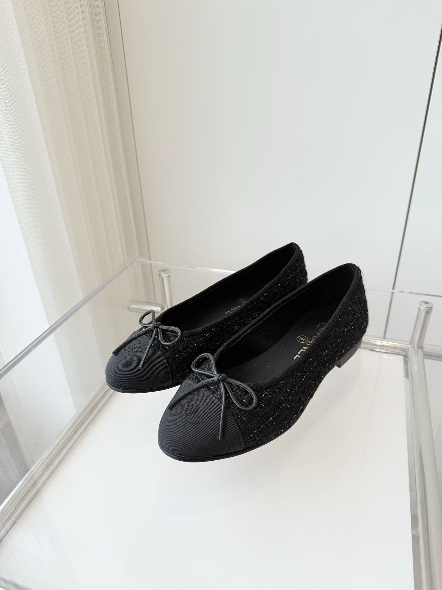 CHANEL Ballet Flat Black Tweed 238778