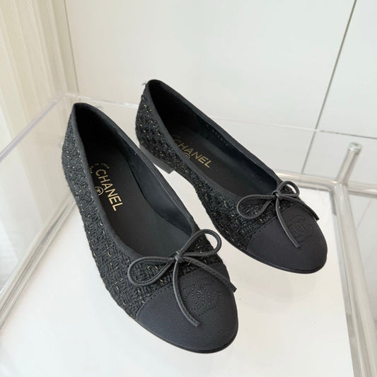CHANEL Ballet Flat Black Tweed 238778