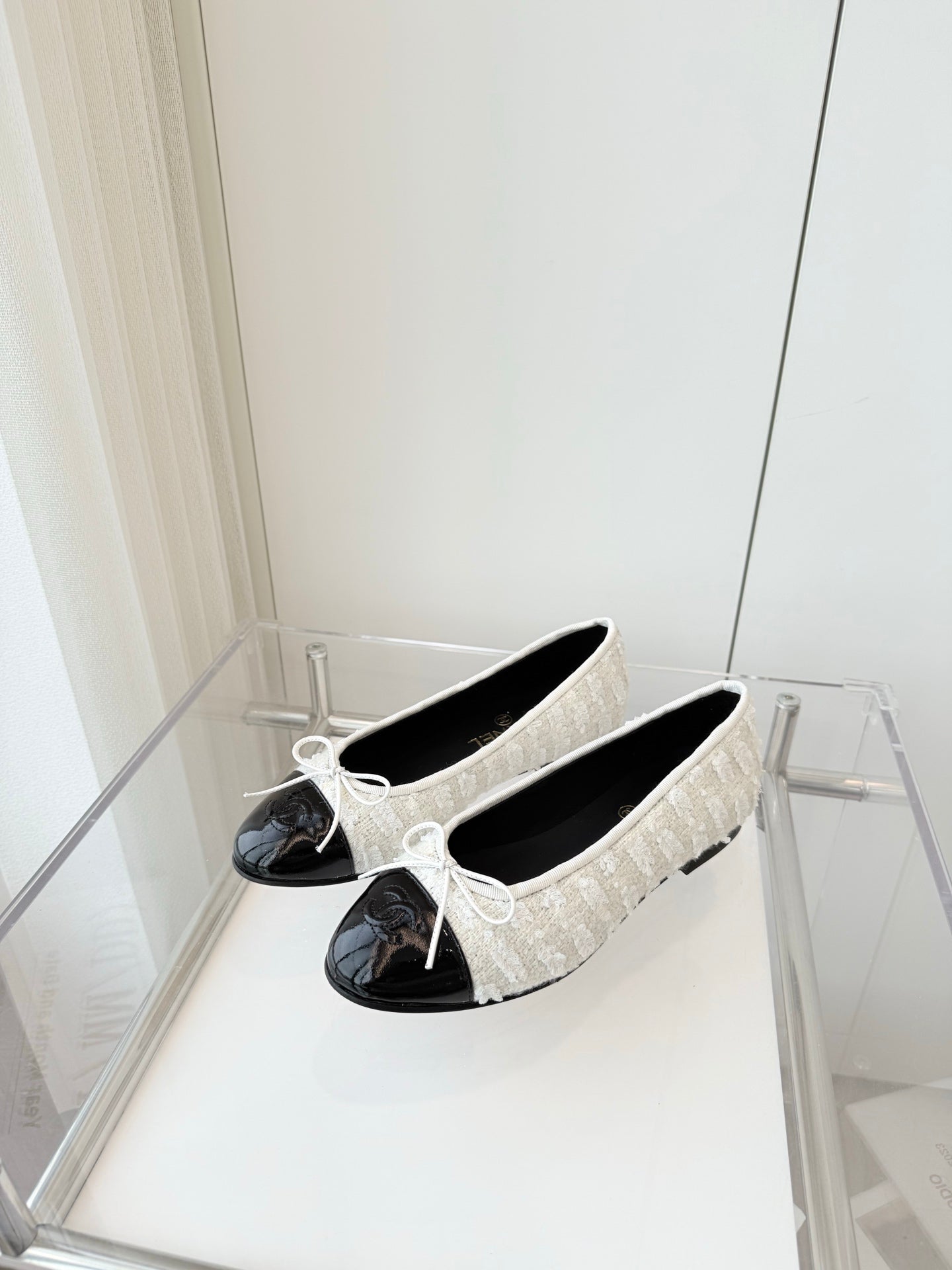 CHANEL Ballet Flat White Fabric 238773
