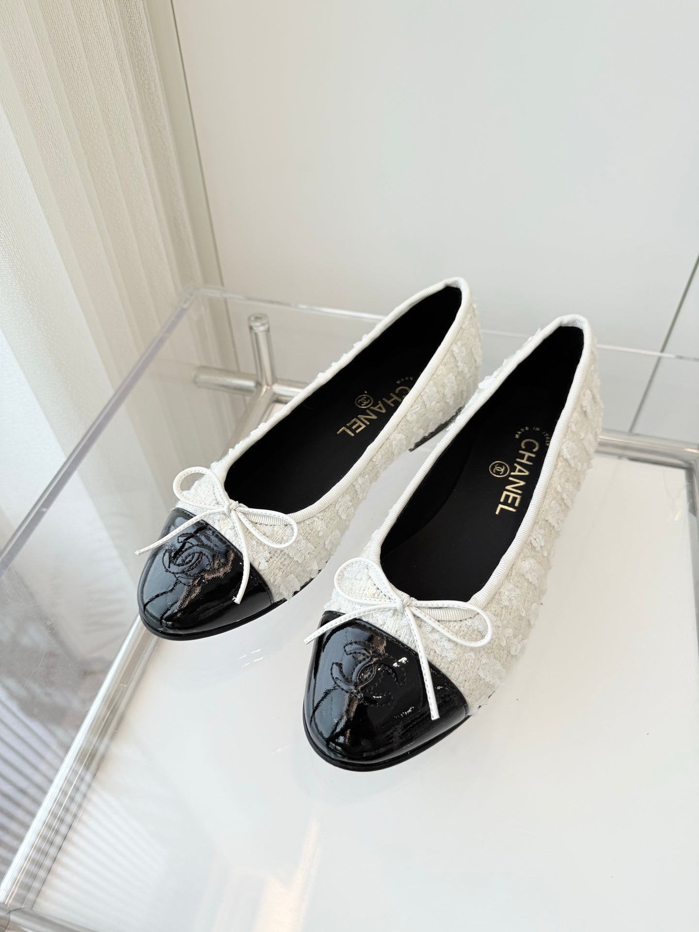 CHANEL Ballet Flat White Fabric 238773
