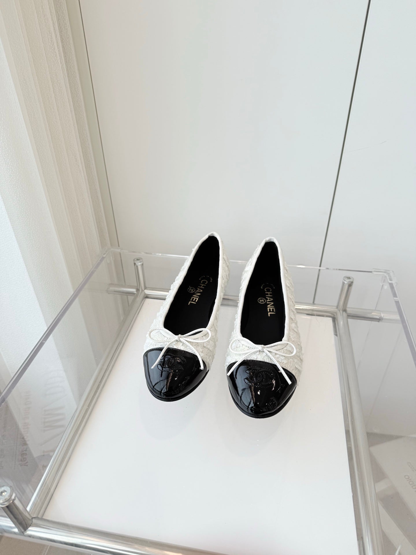 CHANEL Ballet Flat White Fabric 238773