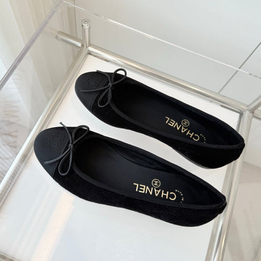 CHANEL Ballet Flat Black Fabric 238774