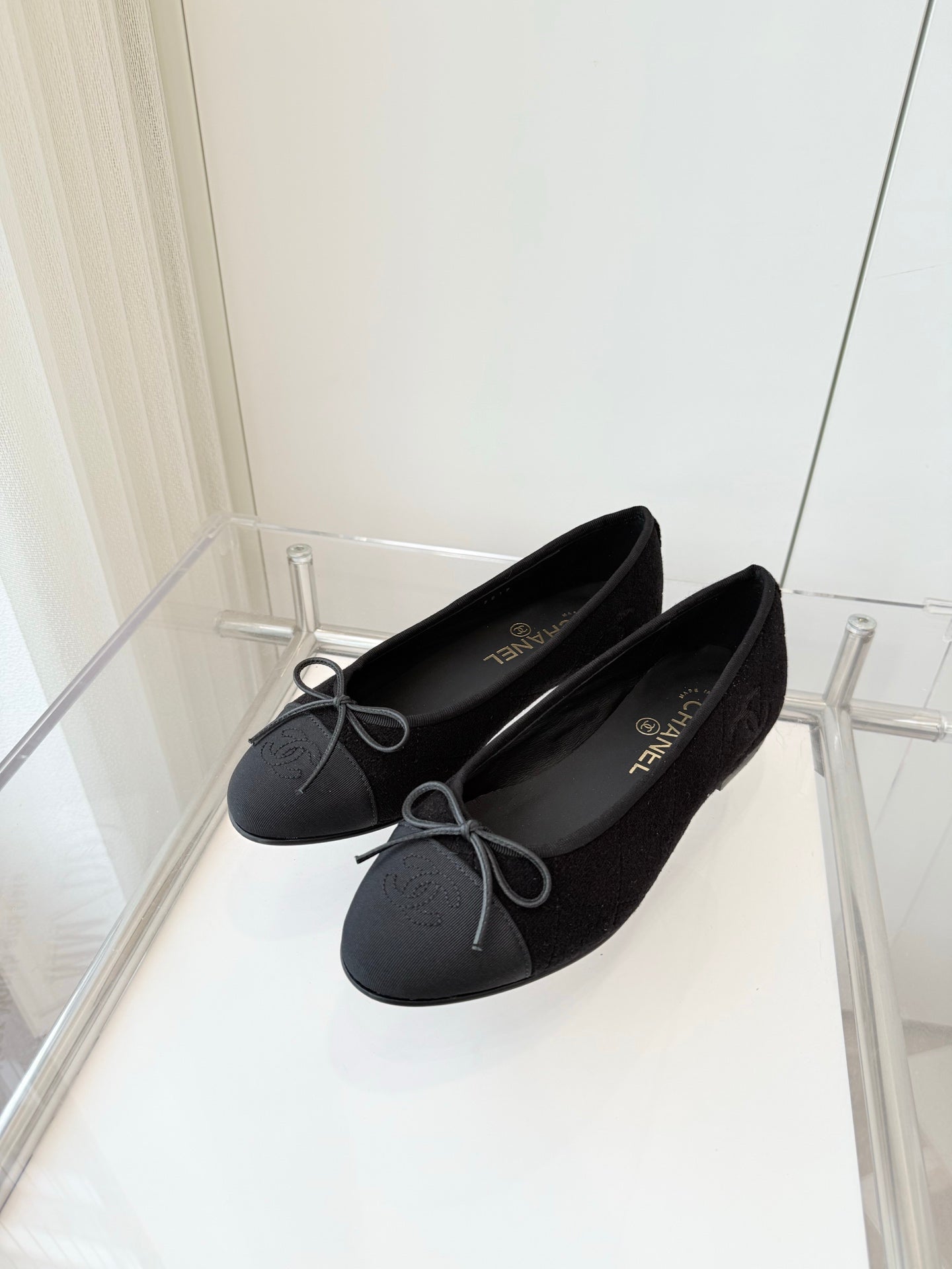 CHANEL Ballet Flat Black Fabric 238774