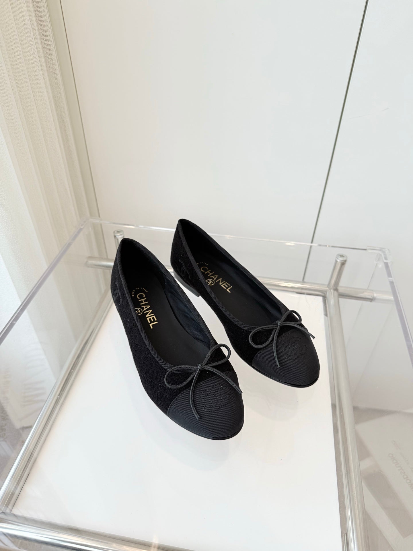 CHANEL Ballet Flat Black Fabric 238774