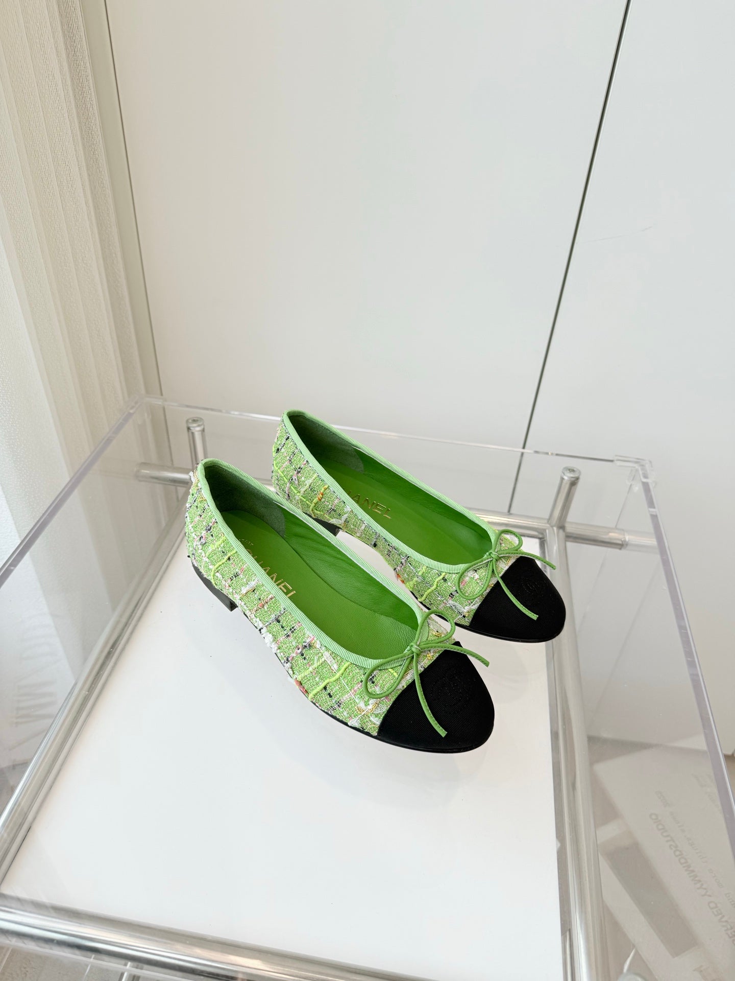 CHANEL Ballet Flat Green Fabric 238777