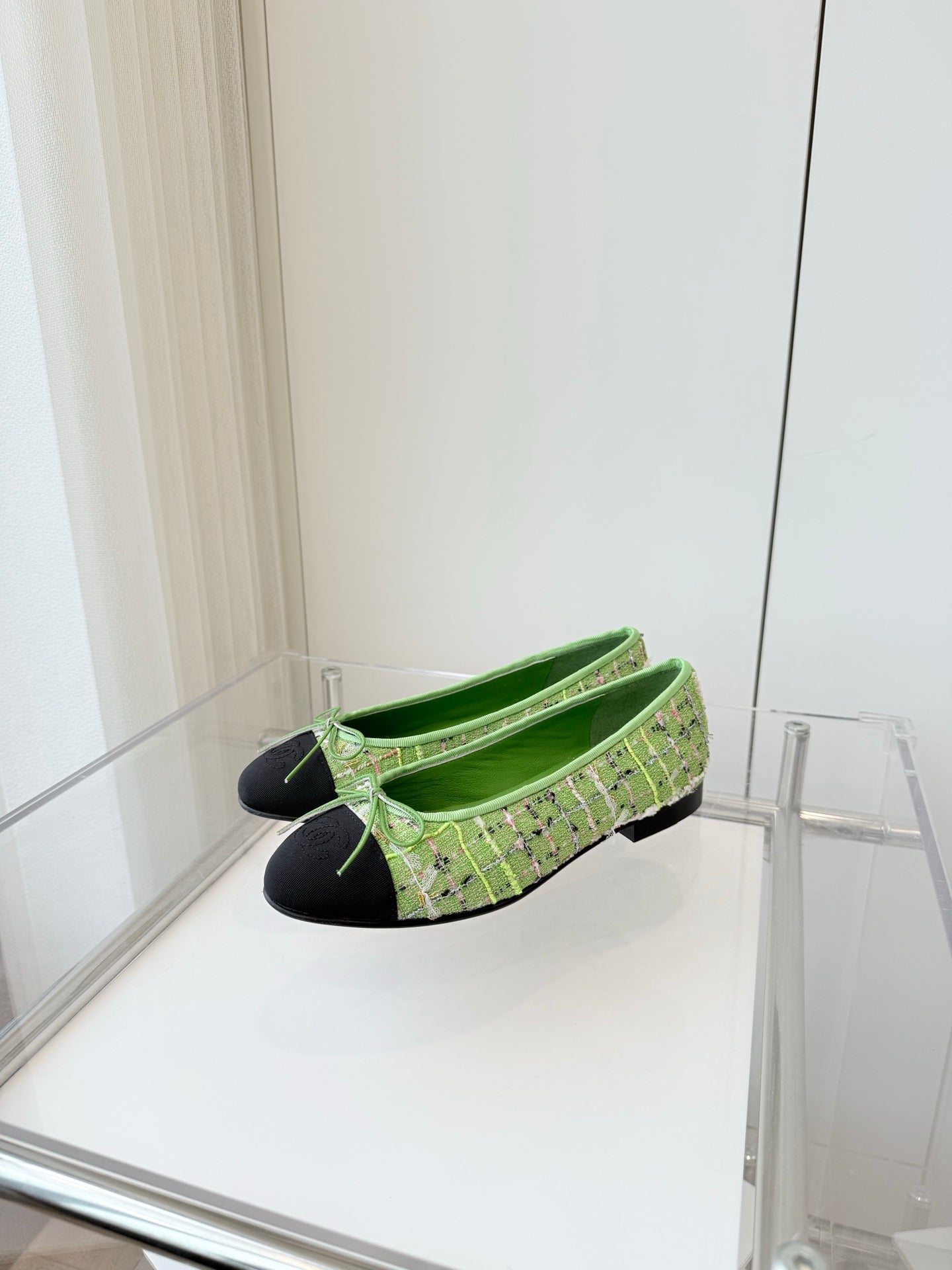 CHANEL Ballet Flat Green Fabric 238777