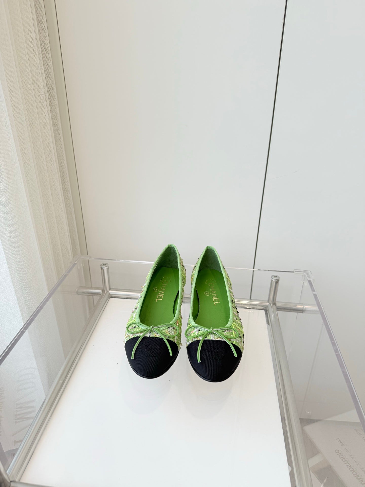 CHANEL Ballet Flat Green Fabric 238777