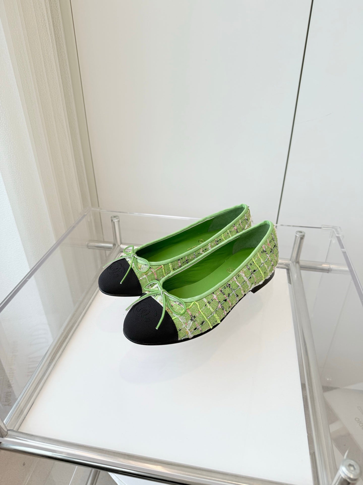 CHANEL Ballet Flat Green Fabric 238777