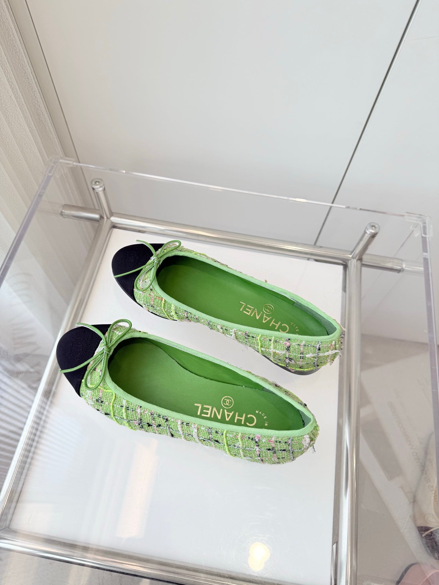 CHANEL Ballet Flat Green Fabric 238777