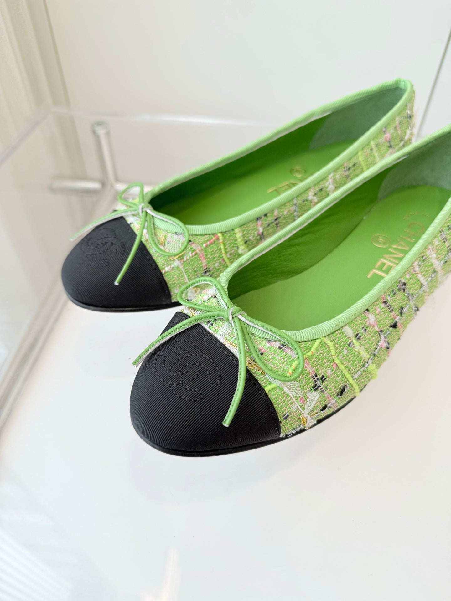CHANEL Ballet Flat Green Fabric 238777