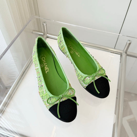 CHANEL Ballet Flat Green Fabric 238777