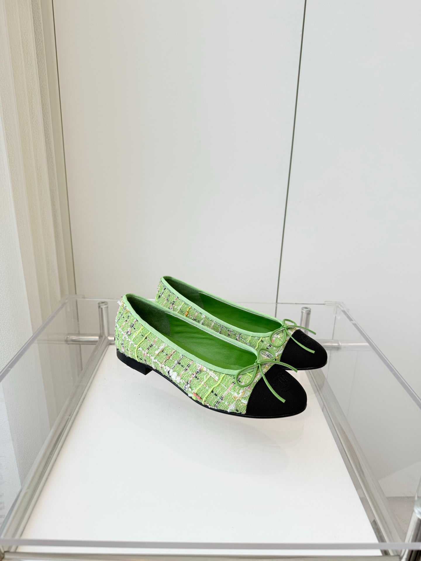 CHANEL Ballet Flat Green Fabric 238777