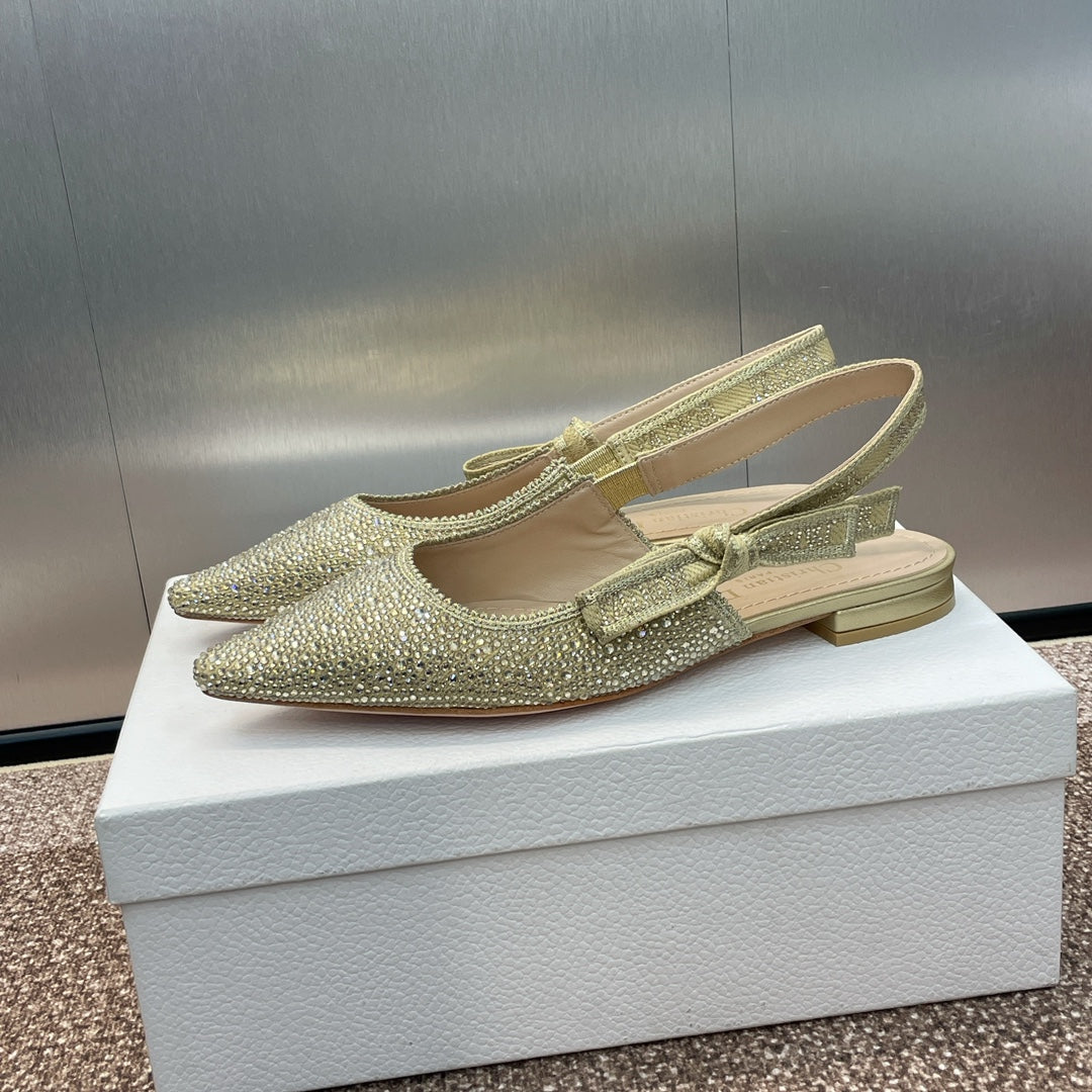 DIOR slingback flat gold green calfskin resin pearl