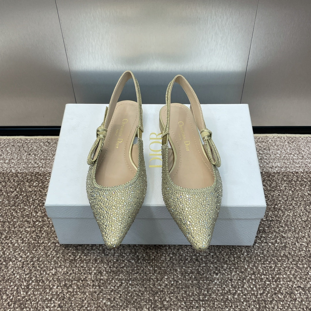 DIOR slingback flat gold green calfskin resin pearl