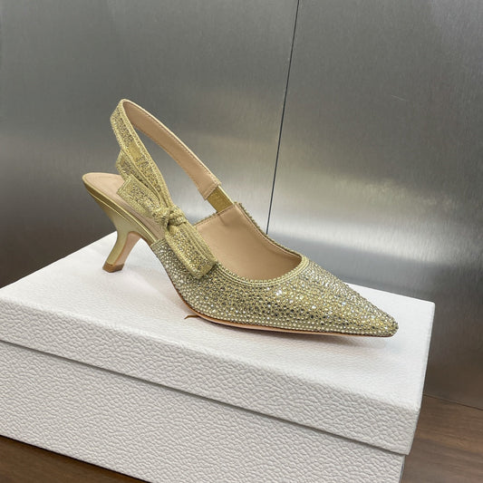 DIOR slingback pump 65 gold green calfskin resin pearl