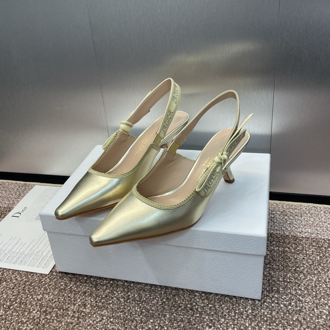 DIOR slingback pump 65 gold green cakfskin