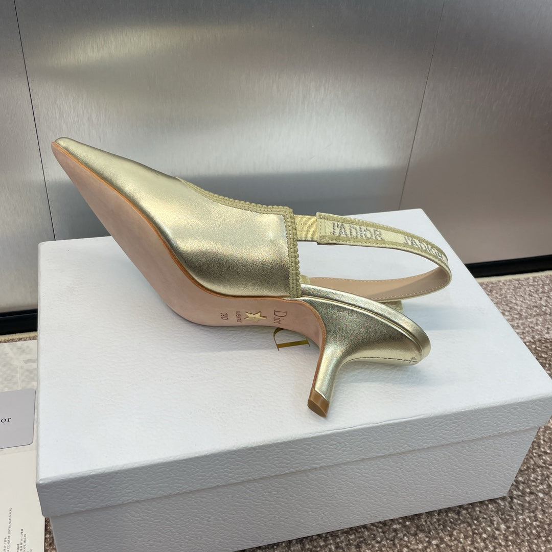 DIOR slingback pump 65 gold green cakfskin