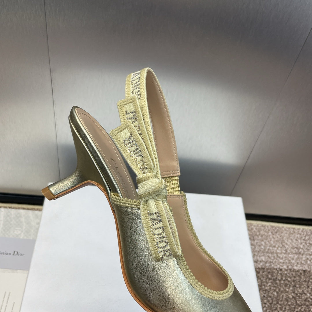 DIOR slingback pump 65 gold green cakfskin