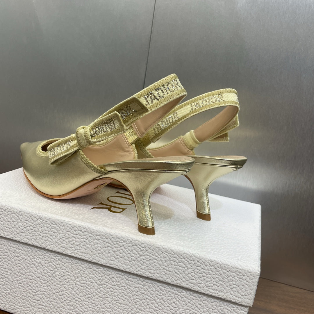 DIOR slingback pump 65 gold green cakfskin