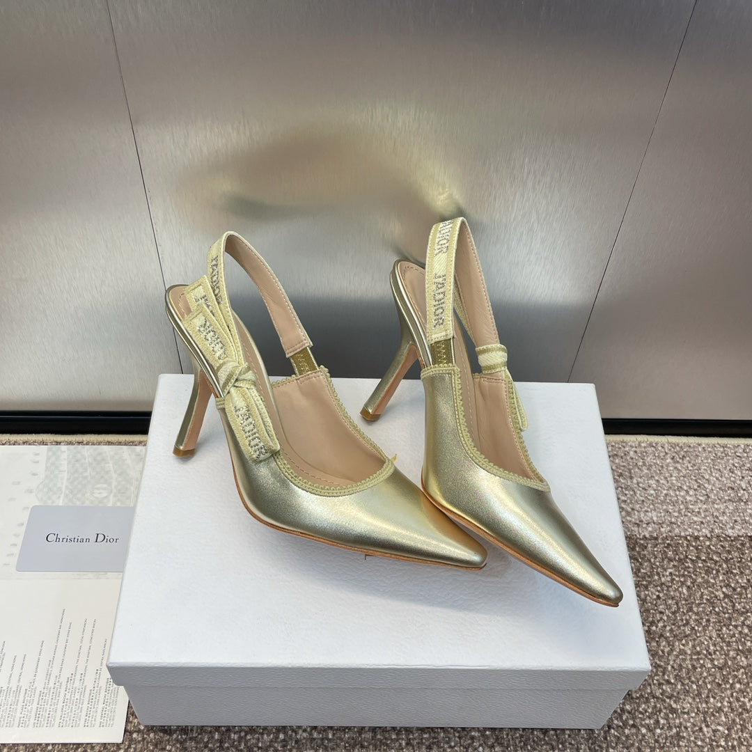 DIOR slingback pump 95 gold green cakfskin
