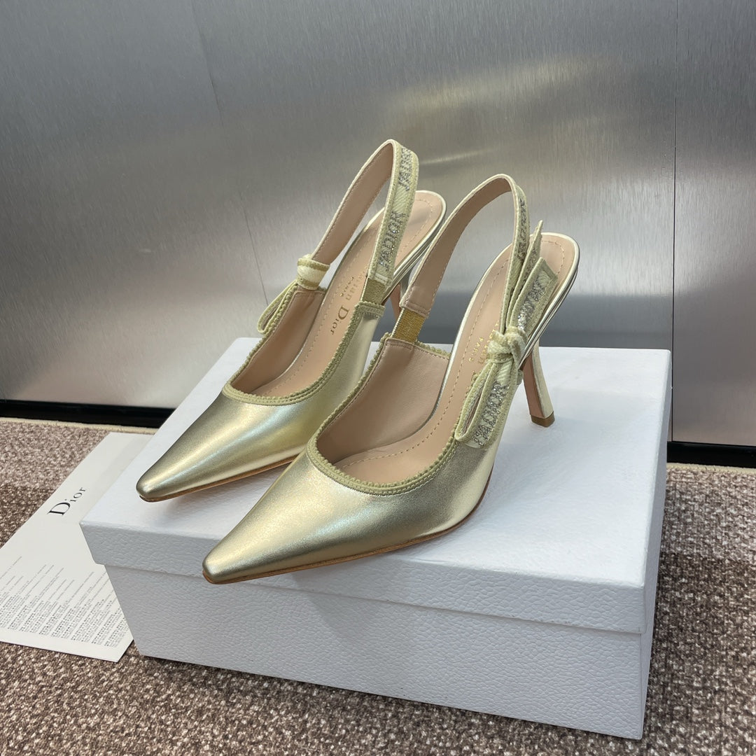 DIOR slingback pump 95 gold green cakfskin