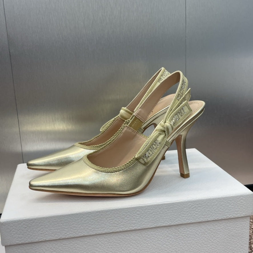 DIOR slingback pump 95 gold green cakfskin