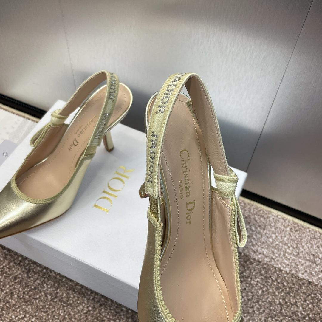 DIOR slingback pump 95 gold green cakfskin