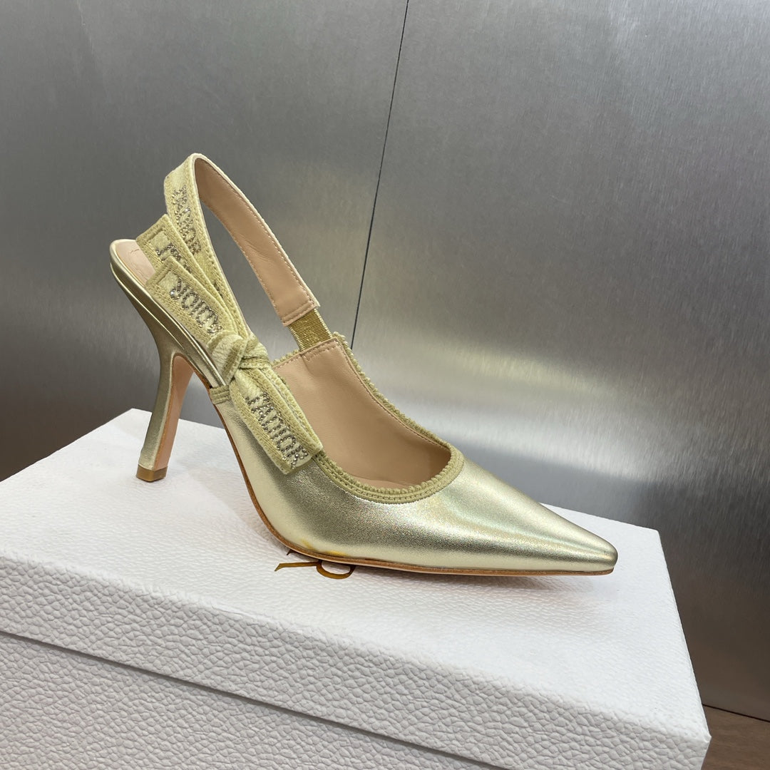 DIOR slingback pump 95 gold green cakfskin