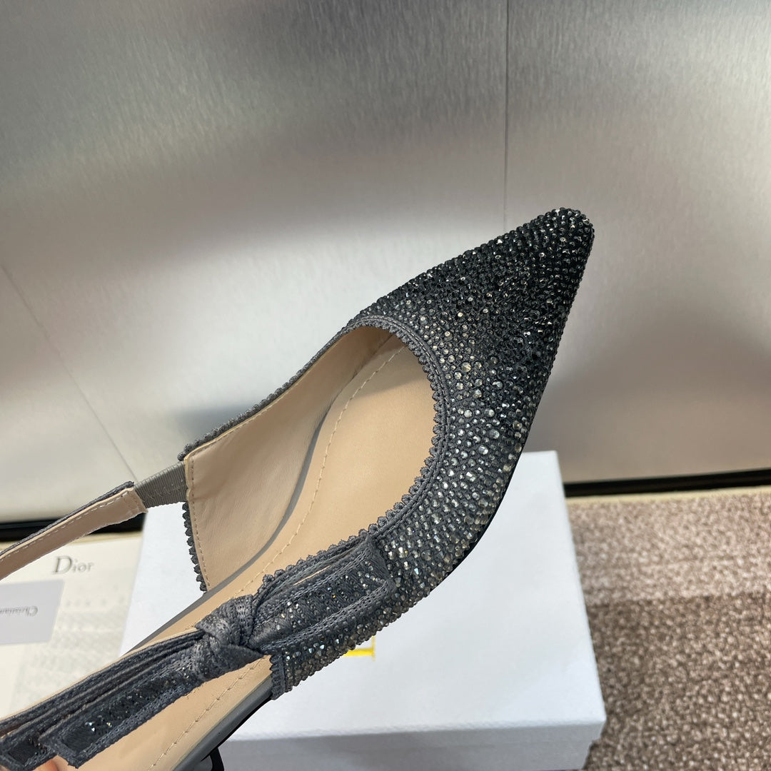 DIOR slingback flat opaque black calfskin resin pearl