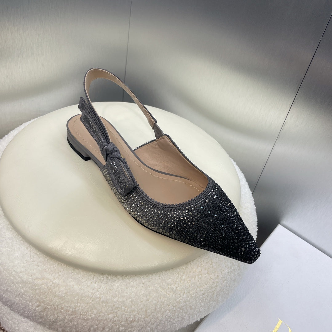 DIOR slingback flat opaque black calfskin resin pearl