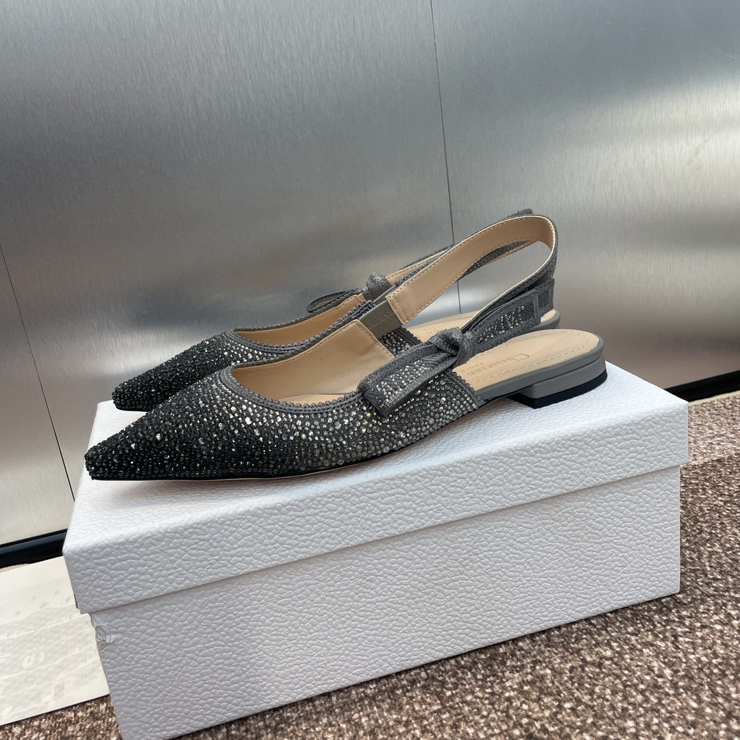 DIOR slingback flat opaque black calfskin resin pearl