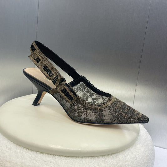 DIOR slingback pump 65 transparent mesh embroidered black sun motif