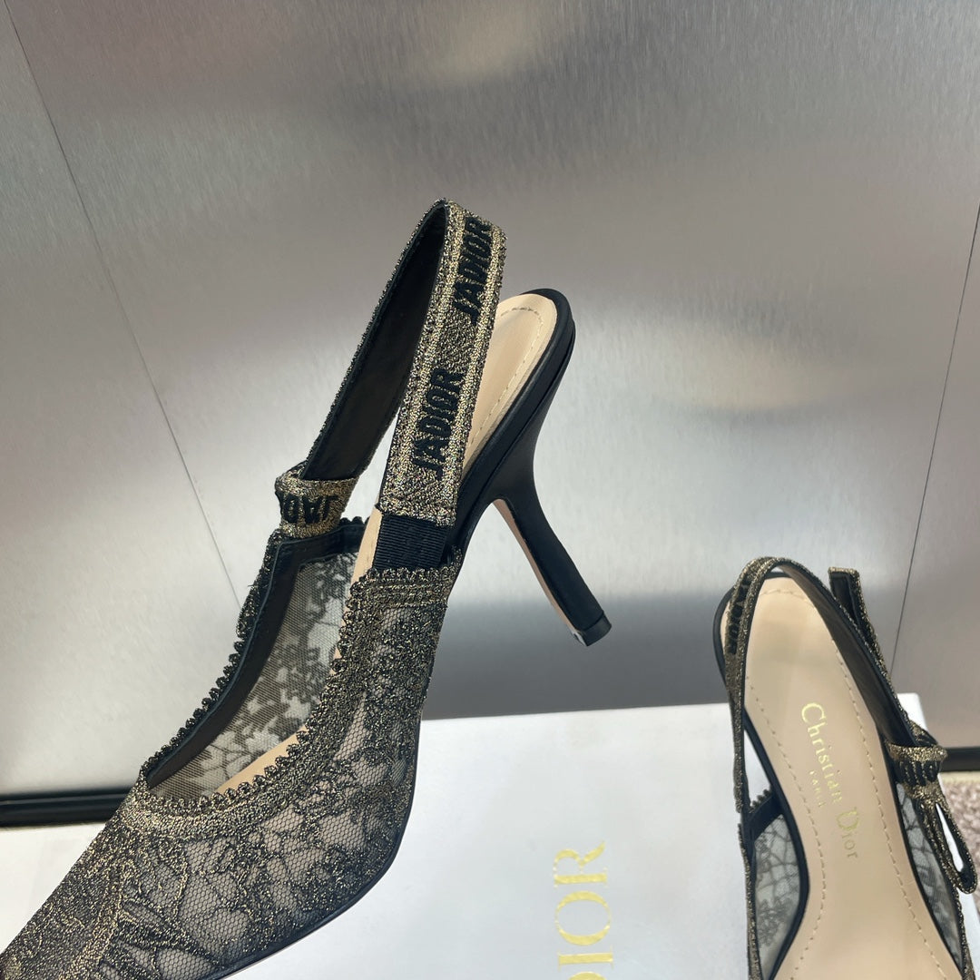 DIOR slingback pump 95 transparent mesh embroidered black sun motif