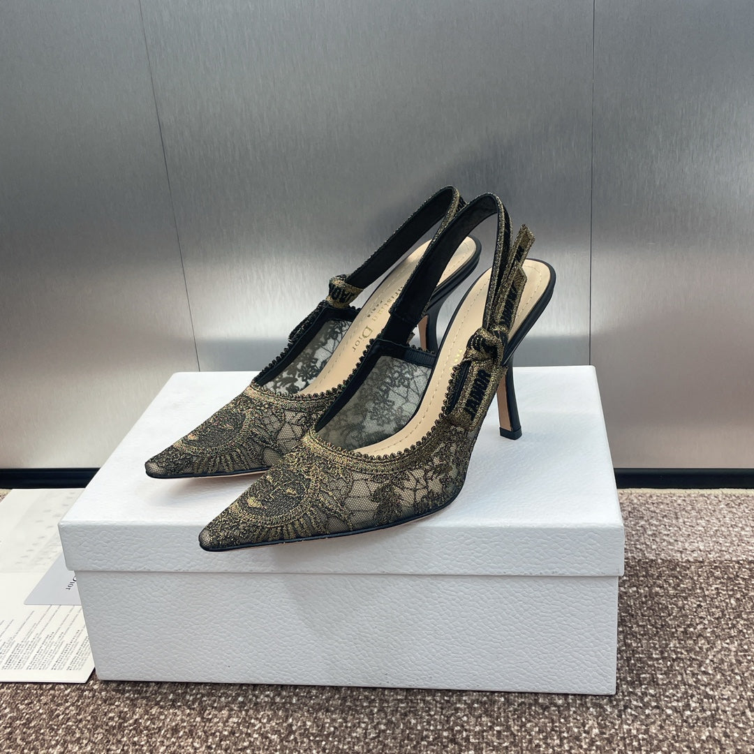 DIOR slingback pump 95 transparent mesh embroidered black sun motif