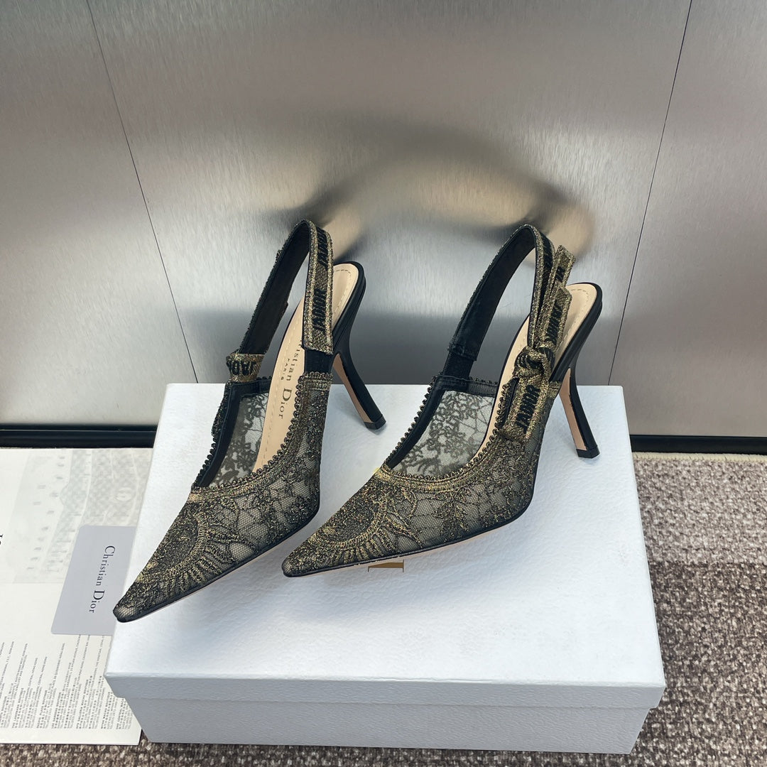 DIOR slingback pump 95 transparent mesh embroidered black sun motif