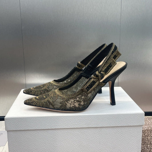 DIOR slingback pump 95 transparent mesh embroidered black sun motif