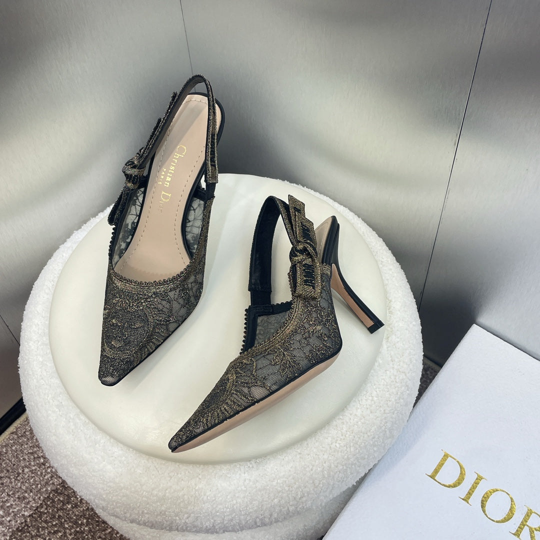 DIOR slingback pump 95 transparent mesh embroidered black sun motif