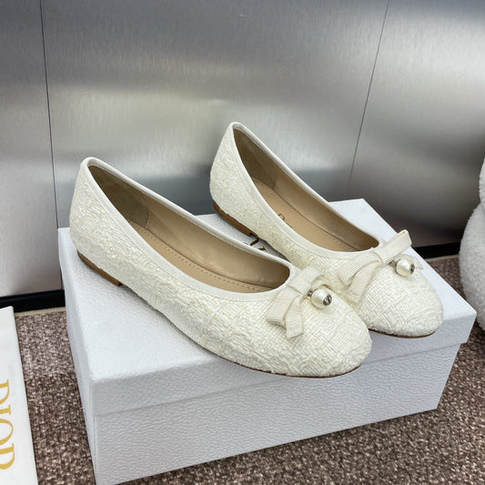 DIOR Ballet Flat White Woven Sedge And Lambskin