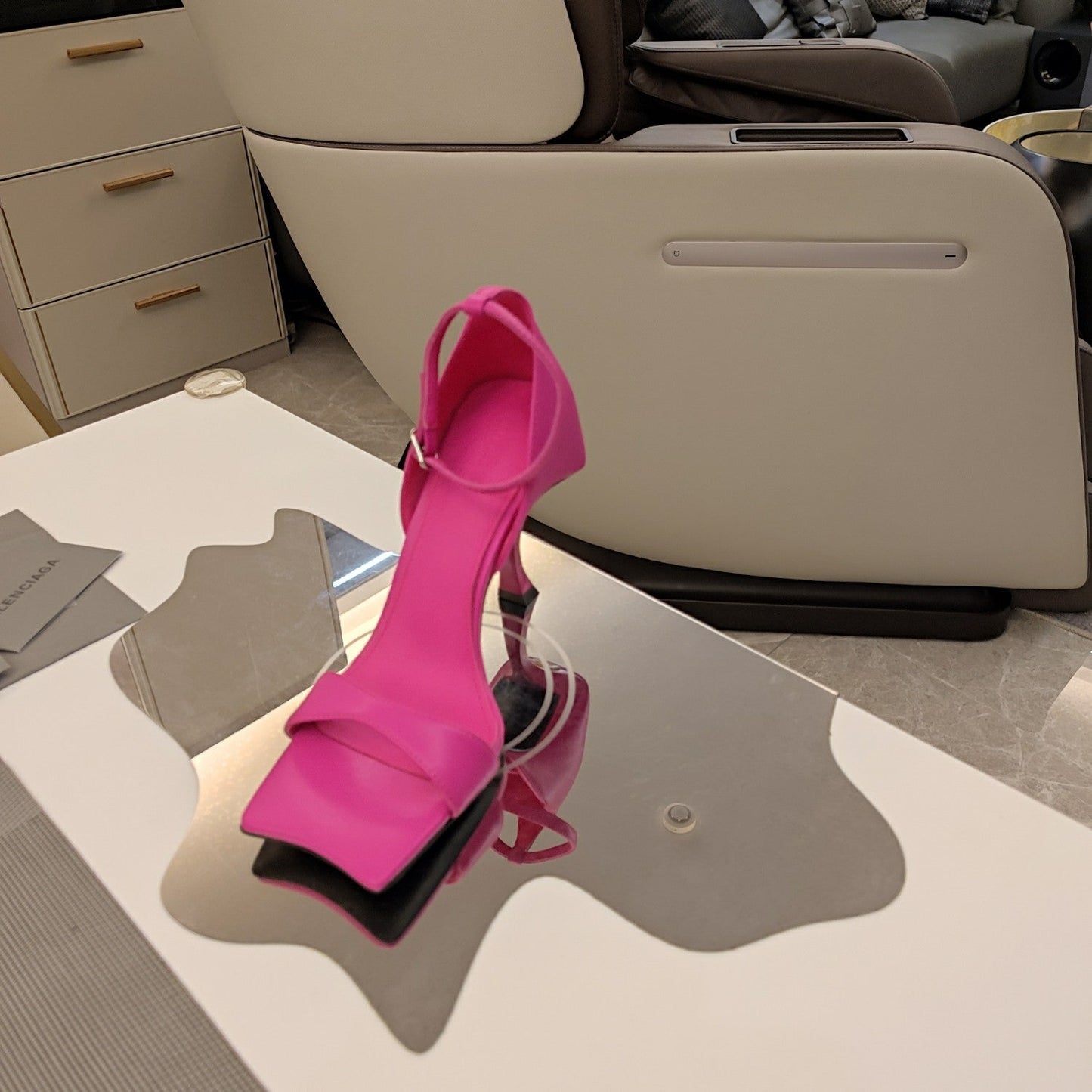 Balanciaga OPEN-TOE CURVED HIGH HEEL SANDALS IN DEEP PINK SMOOTH CALFSKIN
