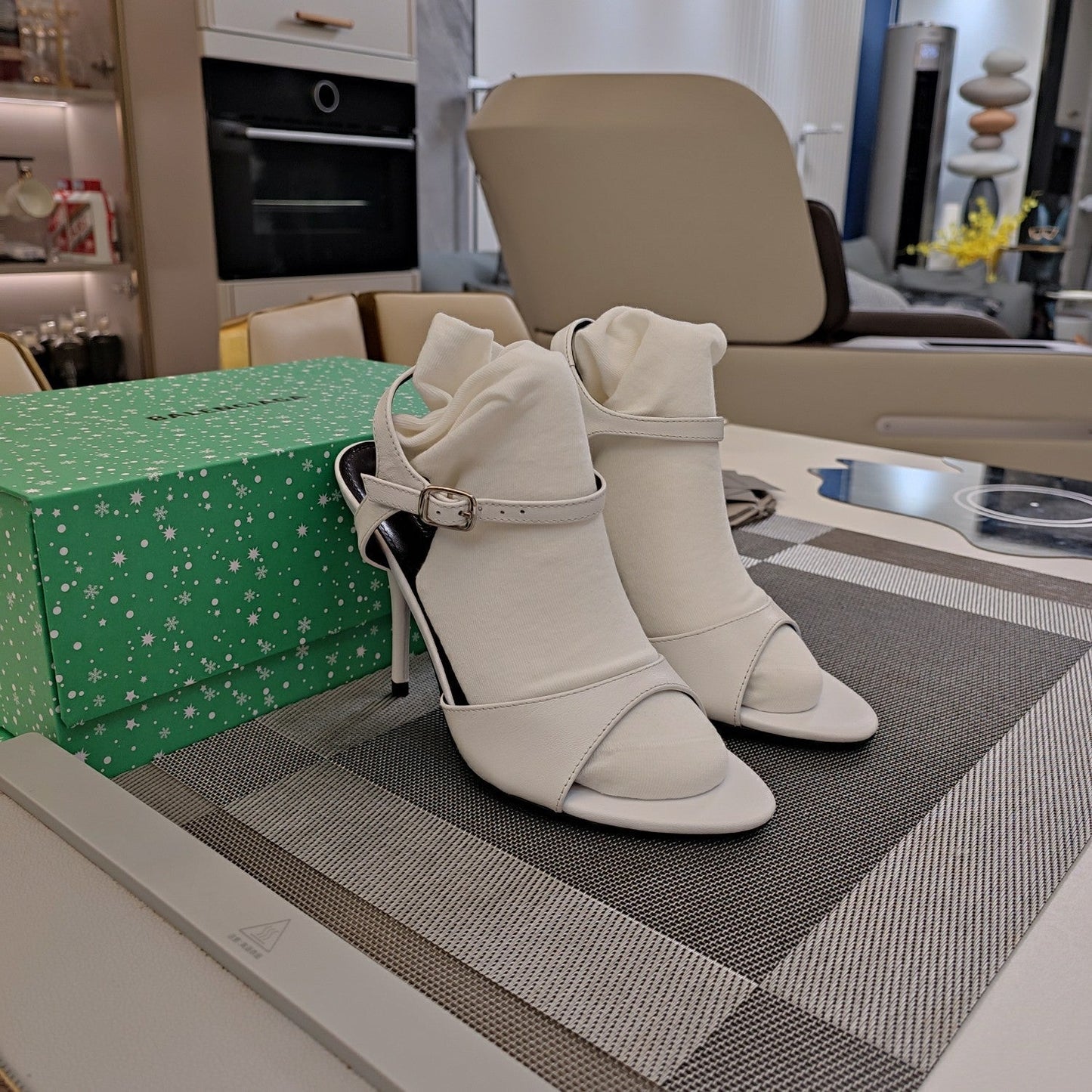 Balanciaga OPEN TOE STRAPPY HIGH HEEL IN WHITE CALFSKIN
