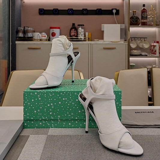 Balanciaga OPEN TOE STRAPPY HIGH HEEL IN WHITE CALFSKIN
