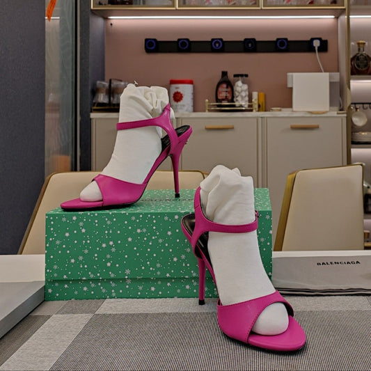 Balanciaga OPEN TOE STRAPPY HIGH HEEL IN PINK CALFSKIN